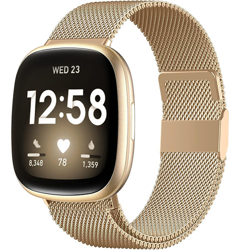 Malla De Metal Para Fitbit Sense 2 Versa 3 Y 4 Color  Dorado