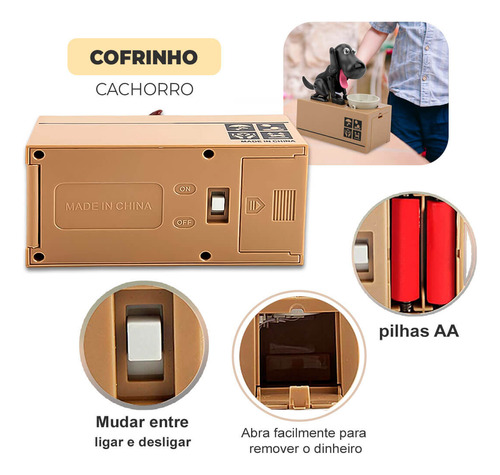 Cofre Cachorrinho Comedor Moedas Divertido Pega Dinheiro
