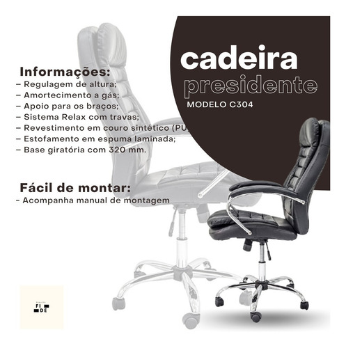 Imagem 5 de 7 de Cadeira De Escritório Presidente Conforto Giratória Couro Pu