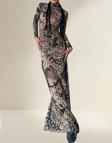 Vestido Shein Importado Usa Maxi Vestido Peces Koi Tul