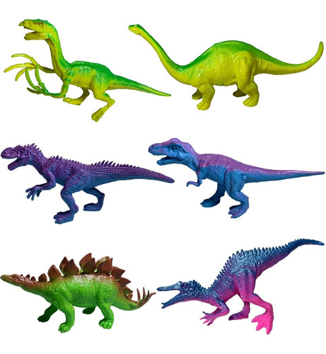 Kit 6 Dinossauros De Borracha Coloridos Dino Brinquedo T-rex