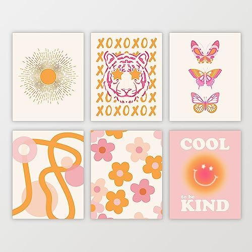 Arte De Pared Rosa Y Naranja, Decoración De Habitación De De