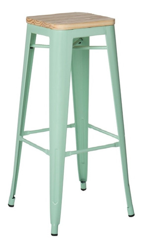 Silla Taburete Piso Metal Tolix Asiento Madera Lf5-03w Verde