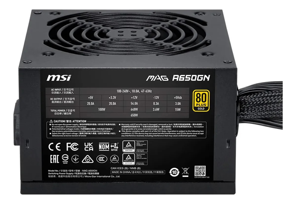 Fonte MSI MAG A650GN II 650W 80 Plus Gold ATX 3.1