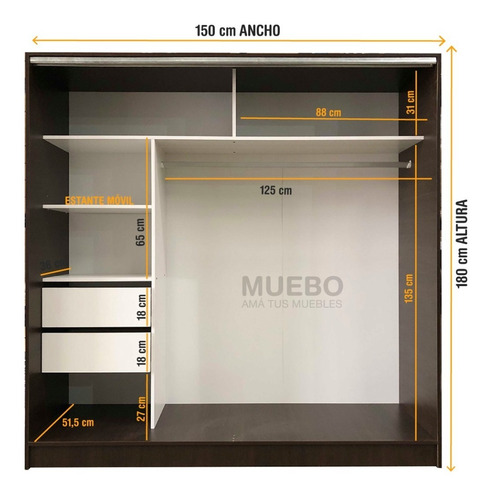 Imagen 3 de 9 de Placard 2 Puertas Corredizas 1,50m Guía Suave Cuotas S/int &