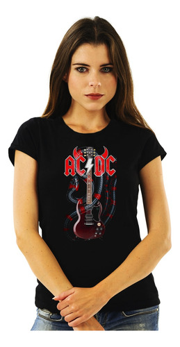 Polera Mujer Acdc Guitar Snake Rock Abominatron