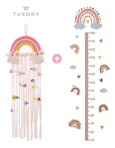 Organizador Macramé Arcoíris Para Moños Decoración Niña Color Rosa