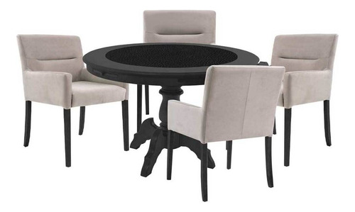 Mesa De Jogos Montreal Preto Com 4 Cadeiras Nude - Gran Belo