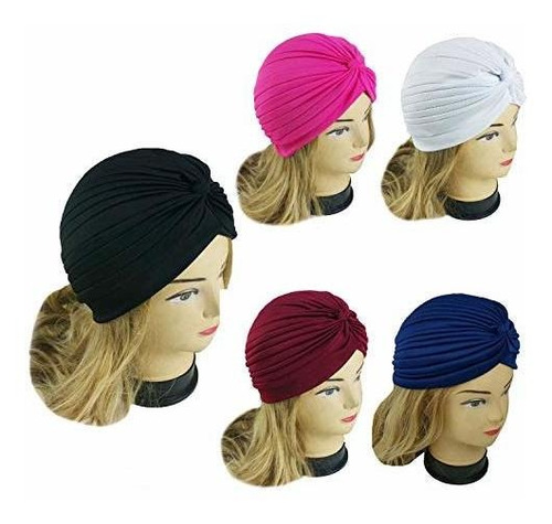 5 Mujeres Elastico Turbante Quimio Cap Bennie Head Wrap Hea