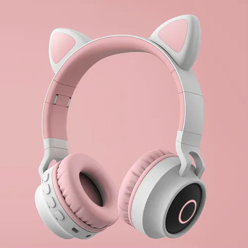 Audifonos bluetooth diadema inalambricos con led gato rosado clearance