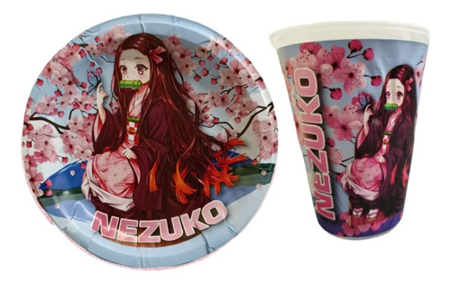 Paquete Fiesta Cumpleaños Vaso Platos Nezuko 50 Niñas 