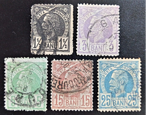 Rumania, Serie Yv 57-61 Carlos I Papel Bco 1885 Usada L18293