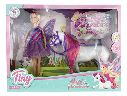 Muñeca Tiny Hada Y Su Unicornio Juguete Muñeco Vestido Sb