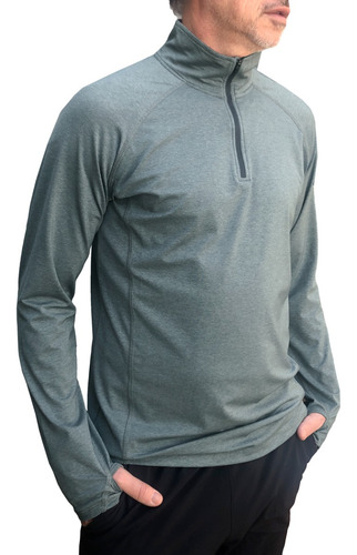 Buzo Deportivo Liviano Hombre Running Trekking Medio Cierre