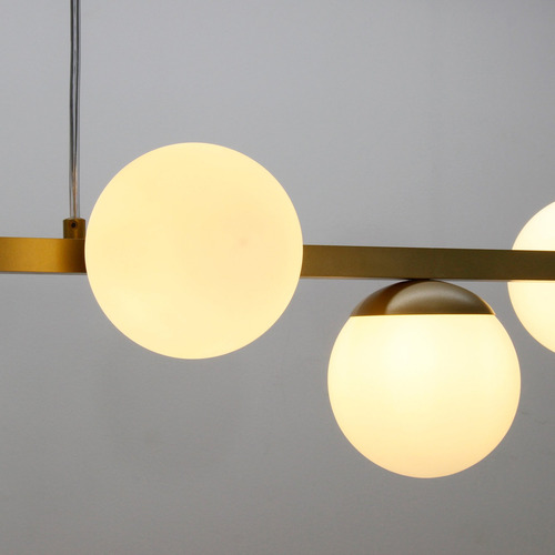 Pendente Luminalux 100cm Retangular 5 Globos Linear Plx5009 Estrutura Champanhe