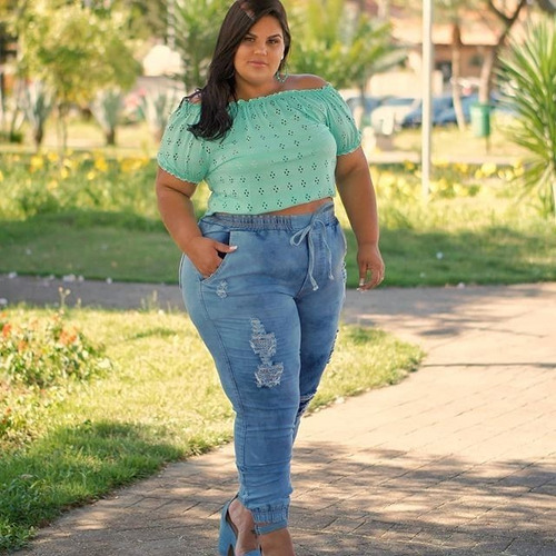 Imagem 4 de 6 de Calça Jeans Jogger Plus Size Moda Feminina Lycra Elastico Mc