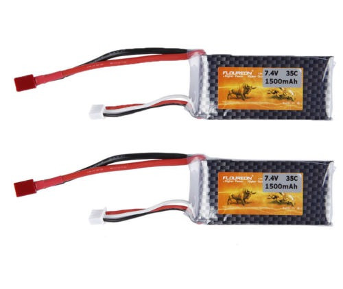 2 X Floureon 2s 7.4v 1500mah 35 C Lipo Batería Pack T Enchuf