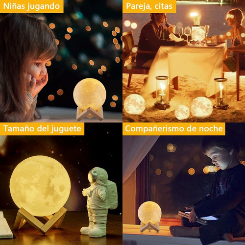 Imagen 3 de 7 de Lámpara De Mesa En Forma De Luna Control Táctil De Brillo