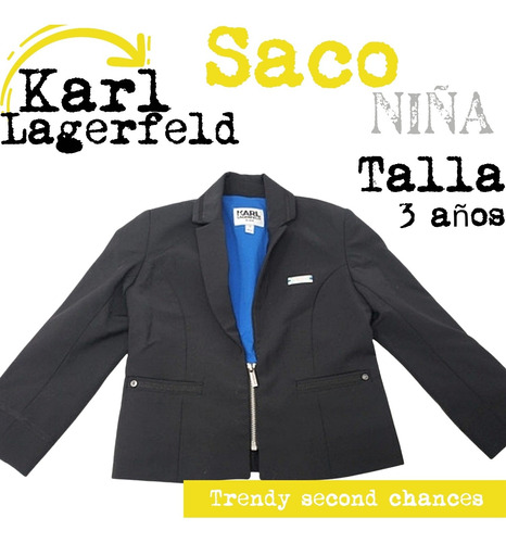 Saco Niña Negro Karl Lagerfeld Cierre. La Segunda Bazar