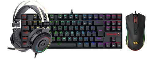 Kit Gamer Rgb Redragon S125 Com Mouse, Teclado E Headset Cor do teclado Preto