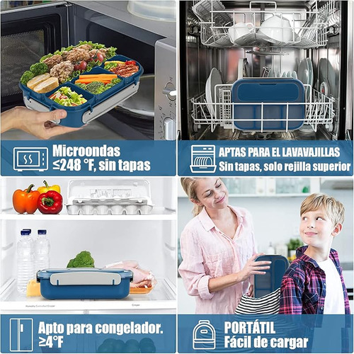 Lonchera Bento 1300ml Con 4 Compartimentos Y Cubiertos
