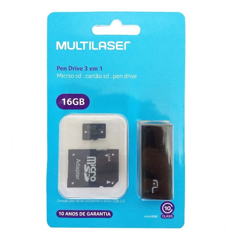 3 Em 1 Micro Sd 16gb Cartão Sd Pendrive Adaptador Multilaser