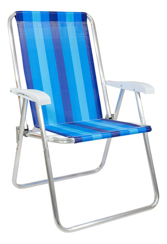 Sillón Camping Conforto Respaldo Alto Rafia Aluminio Ct Color Azul Tricolor