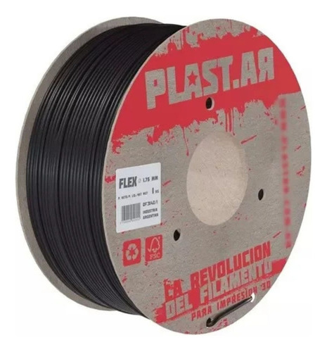 Filamento Plast.ar Tpu Flexível 1kg 1,75mm Cor Preto