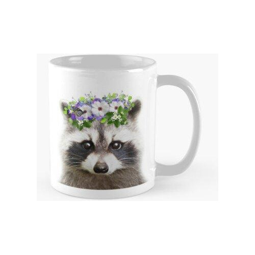 Taza Raccoon Flowers Crown Lámina Por Zouzounio Art Calidad 