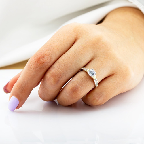 Imagen 4 de 10 de Anillo Solitario Compromiso Plata Y Oro Cintillo Casamiento