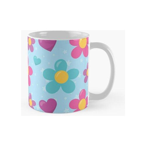 Taza Diseño Lindo De Flores Y Corazones Calidad Premium