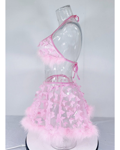 Ropa Interior Con Falda Tutú De Malla Transparente 2pzs