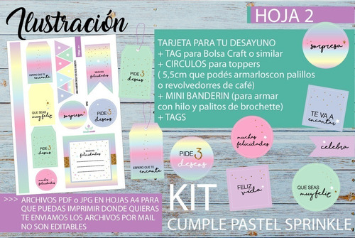 Kit Imprimible Desayuno Cumple Pastel Mujer Amiga Arcoiris