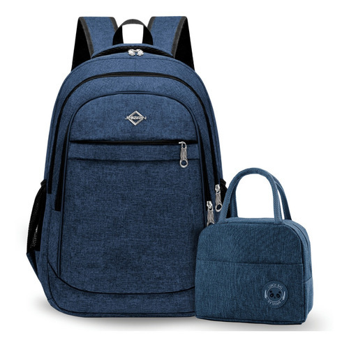 Kit Bolsa Lancheira Masculina E Mochila Antifurto Presente Cor Azul