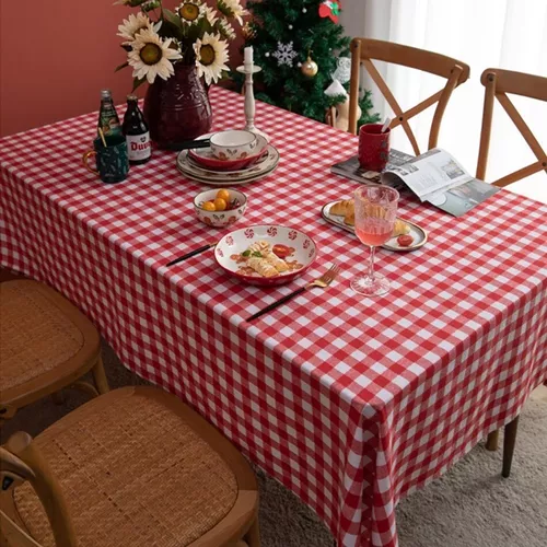 DII Toalha de mesa xadrez 100% algodão, 152 x 213 cm, vermelha