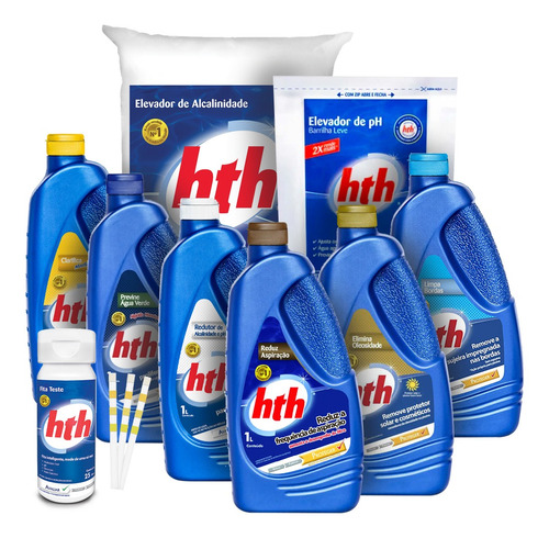 Kit Tratamento De Piscina Limpeza Hth Fita Test