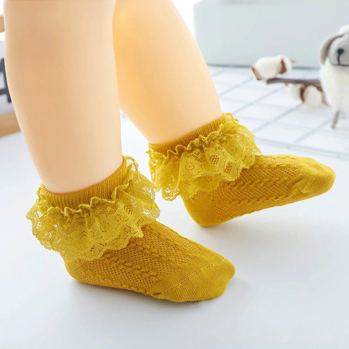 5 Pares De Calcetines De Encaje Con Volantes Para Niñas,