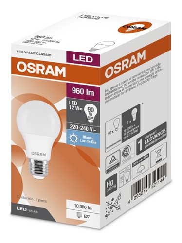 Imagen 2 de 5 de Lámpara Foco Led Osram Pack X20 12 W + 14w Luz Fría/día