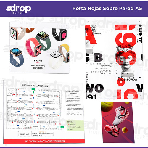 Imagen 5 de 10 de Porta Hojas A5 15x21 Sobre Pared Pet Tipo Acrílico X 1 U.