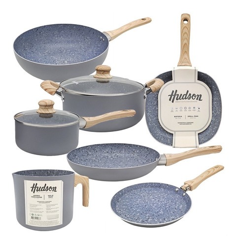 Set Bateria 9 Pzs Cocina Granito Ceramica Antiadh Hudson Hsk