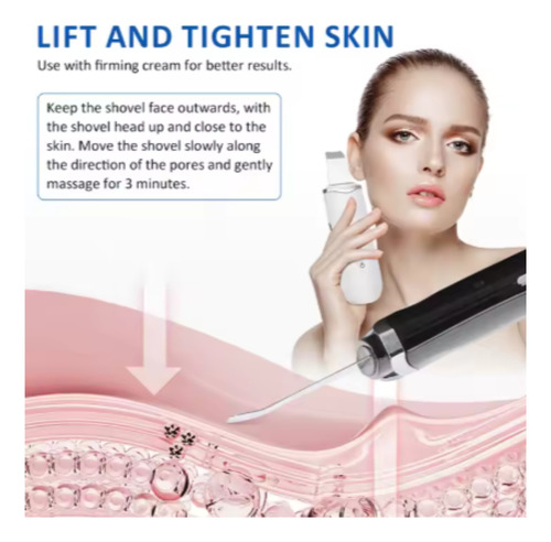 Espátula Facial Ultrasónica Recargable Peeling Skin Scrubber Blanco
