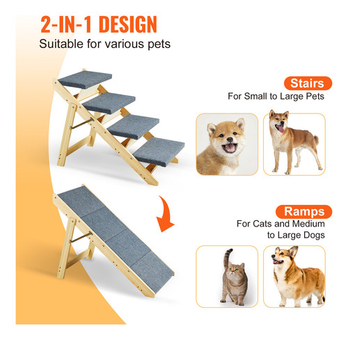 Vevor Escaleras Y Rampa Para Mascotas 2 En 1 Diseño Plegable