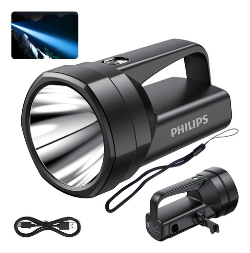 Philips Linterna Led Potente Recargable, Resistente Al Agua, 1500 Lm, 30 W, Luz Potente, Alcance Ultra Largo, Luz Blanca, Para Pesca Al Aire Libre, Batería De Larga Duración, Sfl-3241
