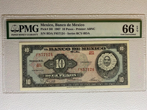 Mexico 10 Pesos 1967 Tehuana Certif. Pmg 66 Gem Sin Circular