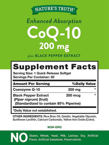 Nature's Truth Absorción Mejorada Coq-10 200 Mg 50 Softgels Sabor Sin Sabor