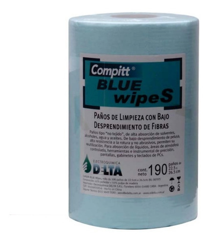 Imagen 1 de 4 de Paño De Limpieza Delta Compitt Blue Wipes 190 No Tejido