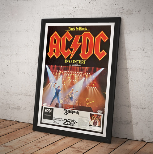 Cuadro Ac/dc Tour 1980 Back In Black Lamina Poster  50x70