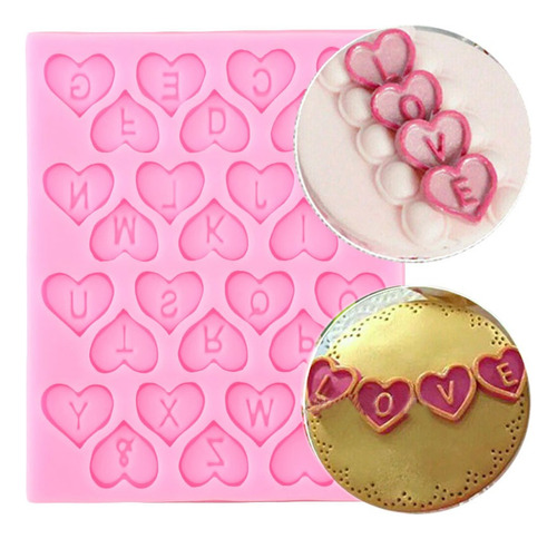 1pcs Molde De Silicona Corazón Alfabeto Fondant Pasta Resina Color Rosa