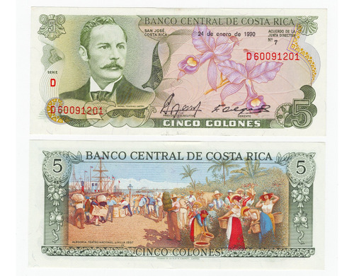 Costa Rica - Billete 5 Colones 1990 - Unc