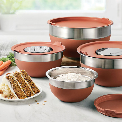Juego De Bowls 10 Pzas Acero Inox Silicon Rosa Tramontina